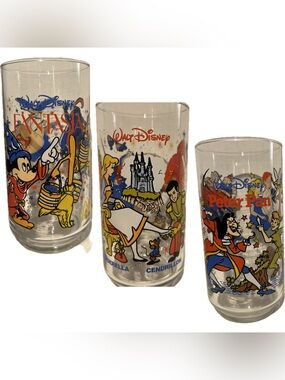 Set of 3 vintage 1980s McDonald's, Coca-Cola and Walt Disney Productions Glasses